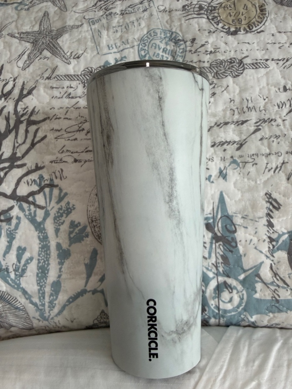 Corkcicle Snowdrift Marble Insulated Tumbler White Gray 24oz w/ Lid